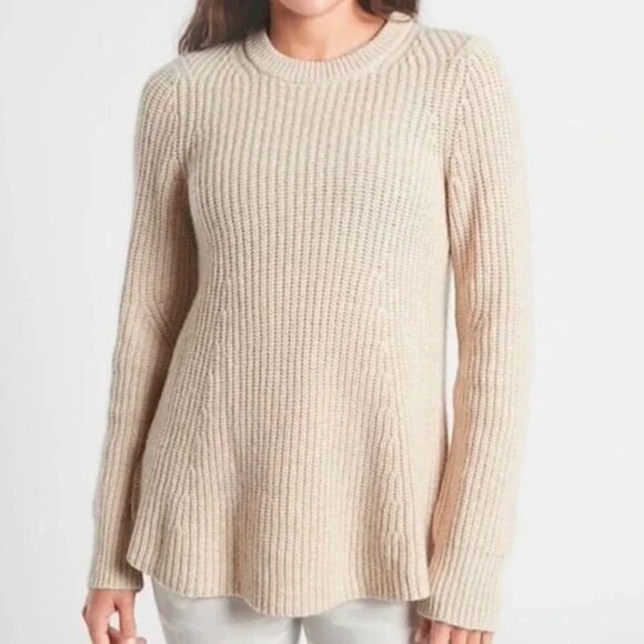 Athleta Sierra Crew Knit Wool Blend Sweater Beige Small - Picture 2 of 12